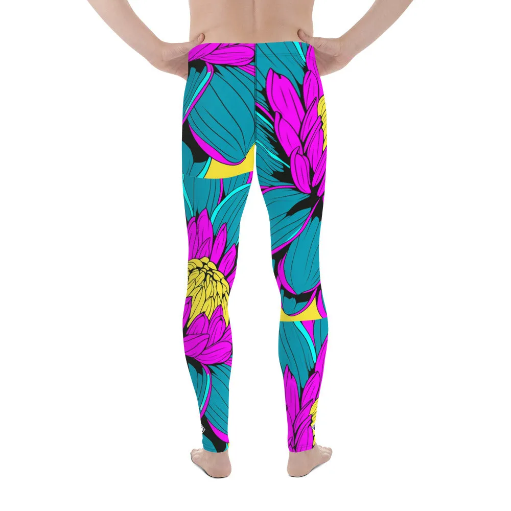 Men's Pop Art Athletic Leggings - Roy Lichtenstein Inspired Dahlia Print 001