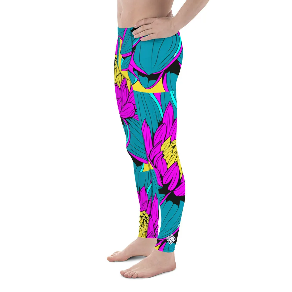 Men's Pop Art Athletic Leggings - Roy Lichtenstein Inspired Dahlia Print 001