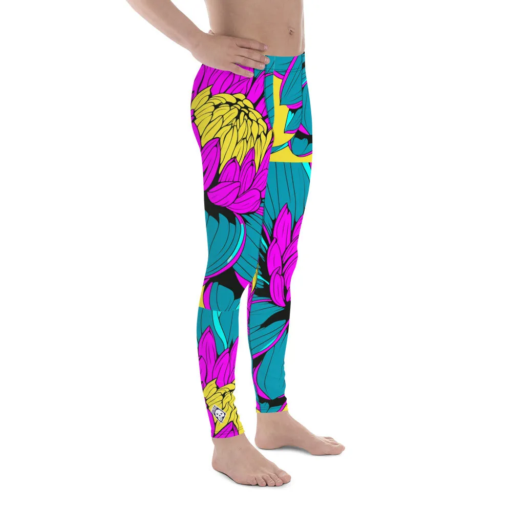 Men's Pop Art Athletic Leggings - Roy Lichtenstein Inspired Dahlia Print 001