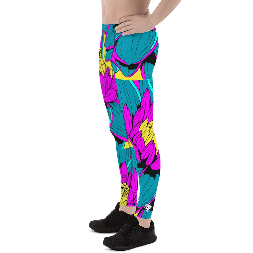 Men's Pop Art Athletic Leggings - Roy Lichtenstein Inspired Dahlia Print 001