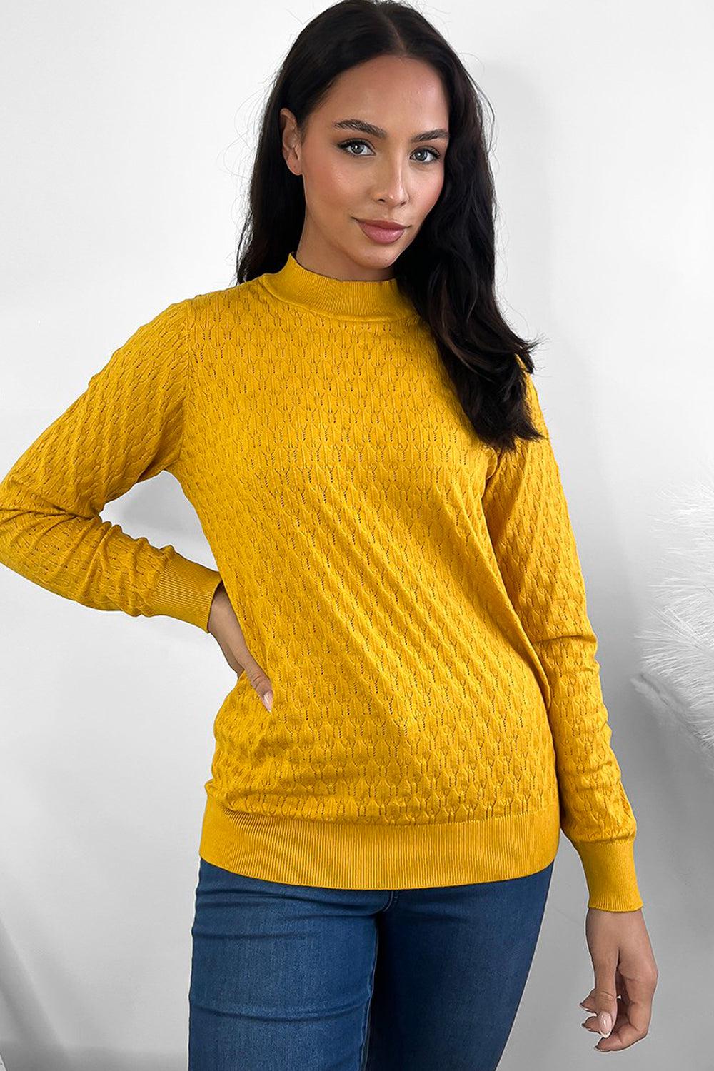 Mock High Neck Patterned Knit Pullover