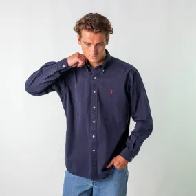 Navy Blue 90s Polo Ralph Lauren Classic Fit Longsleeve Casual Shirt (L)