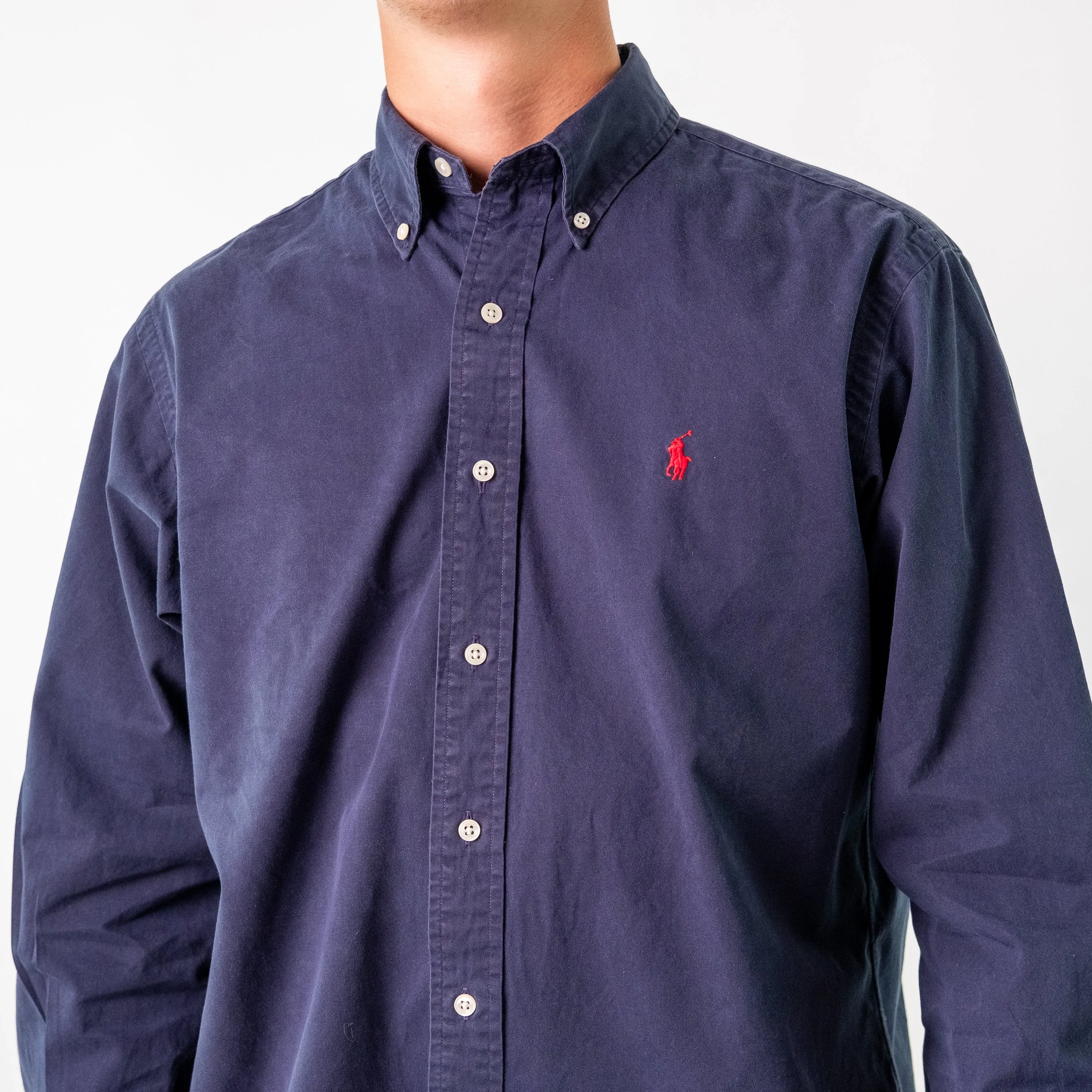 Navy Blue 90s Polo Ralph Lauren Classic Fit Longsleeve Casual Shirt (L)