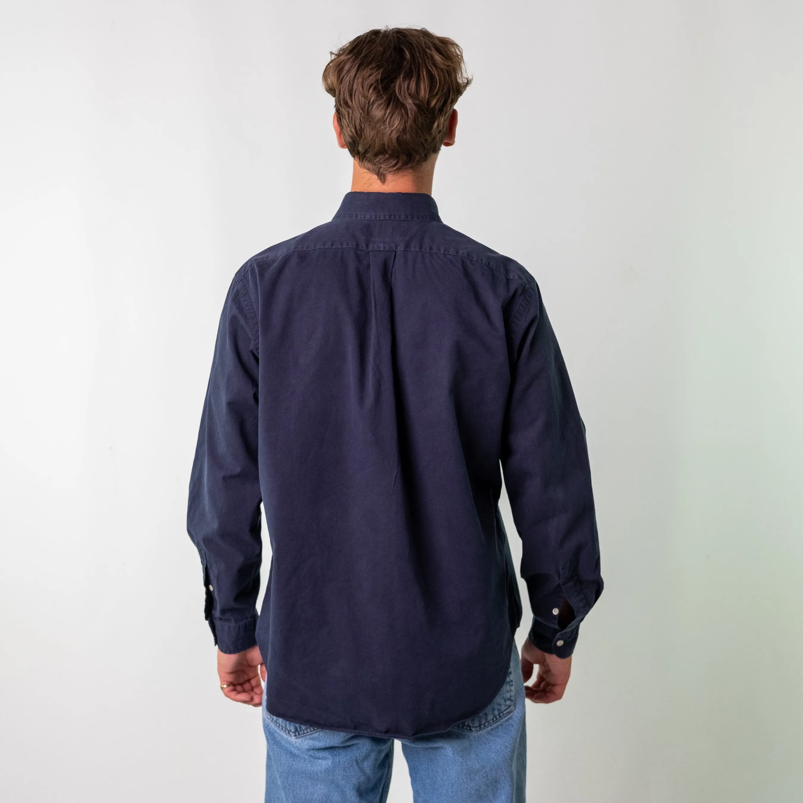 Navy Blue 90s Polo Ralph Lauren Classic Fit Longsleeve Casual Shirt (L)