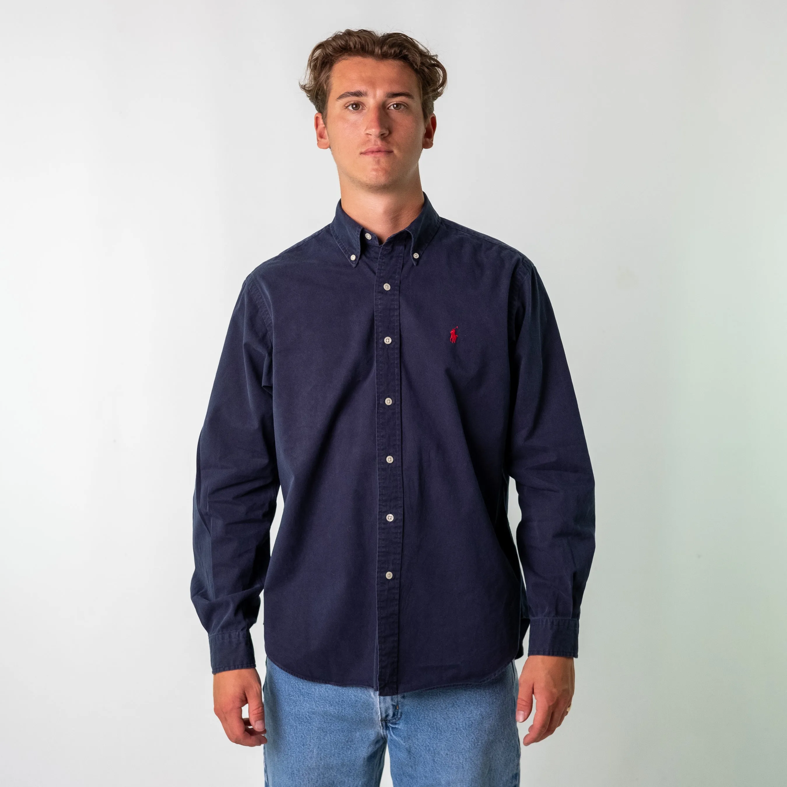 Navy Blue 90s Polo Ralph Lauren Classic Fit Longsleeve Casual Shirt (L)