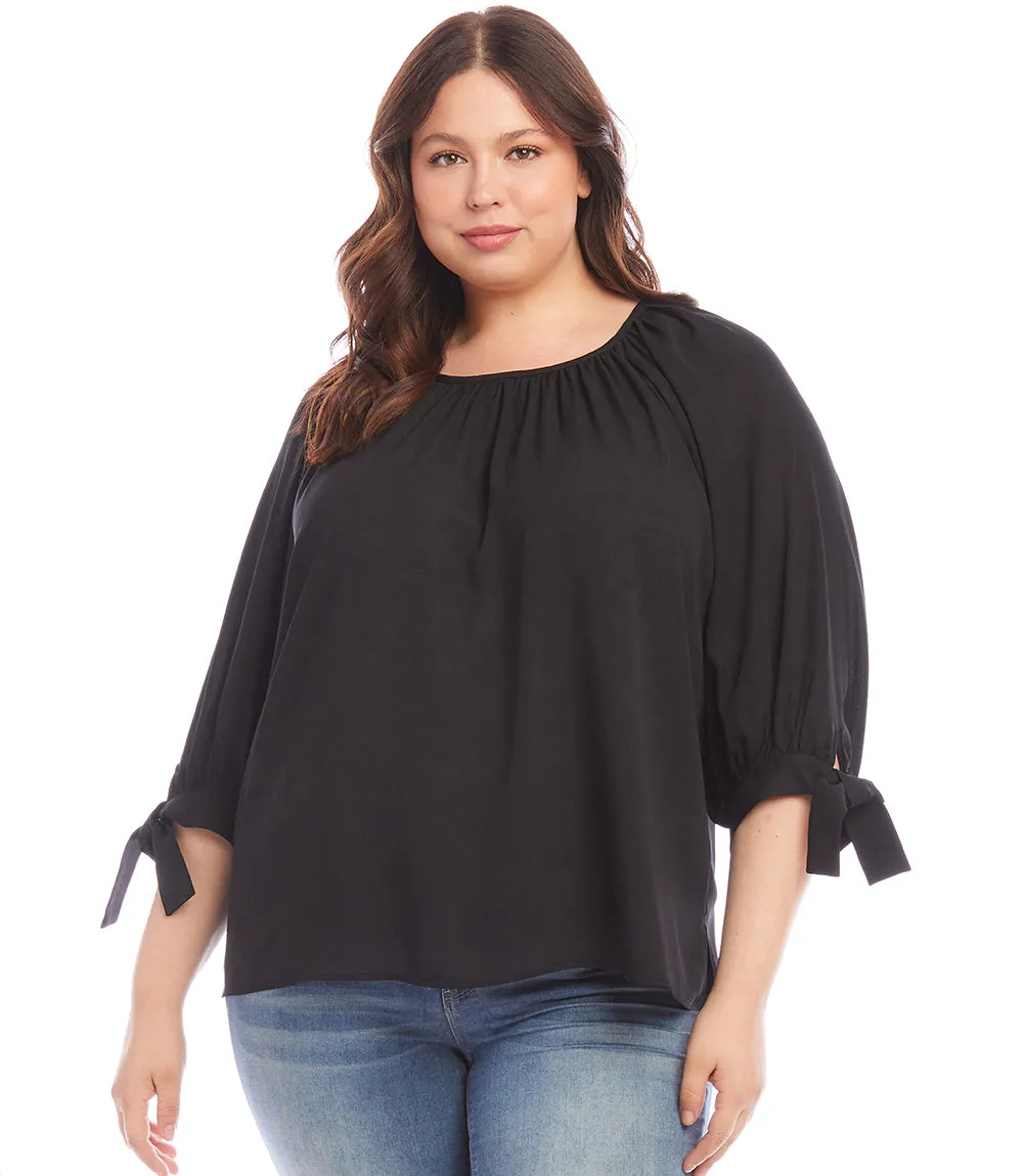 Plus Size Tie Sleeve Peasant Top