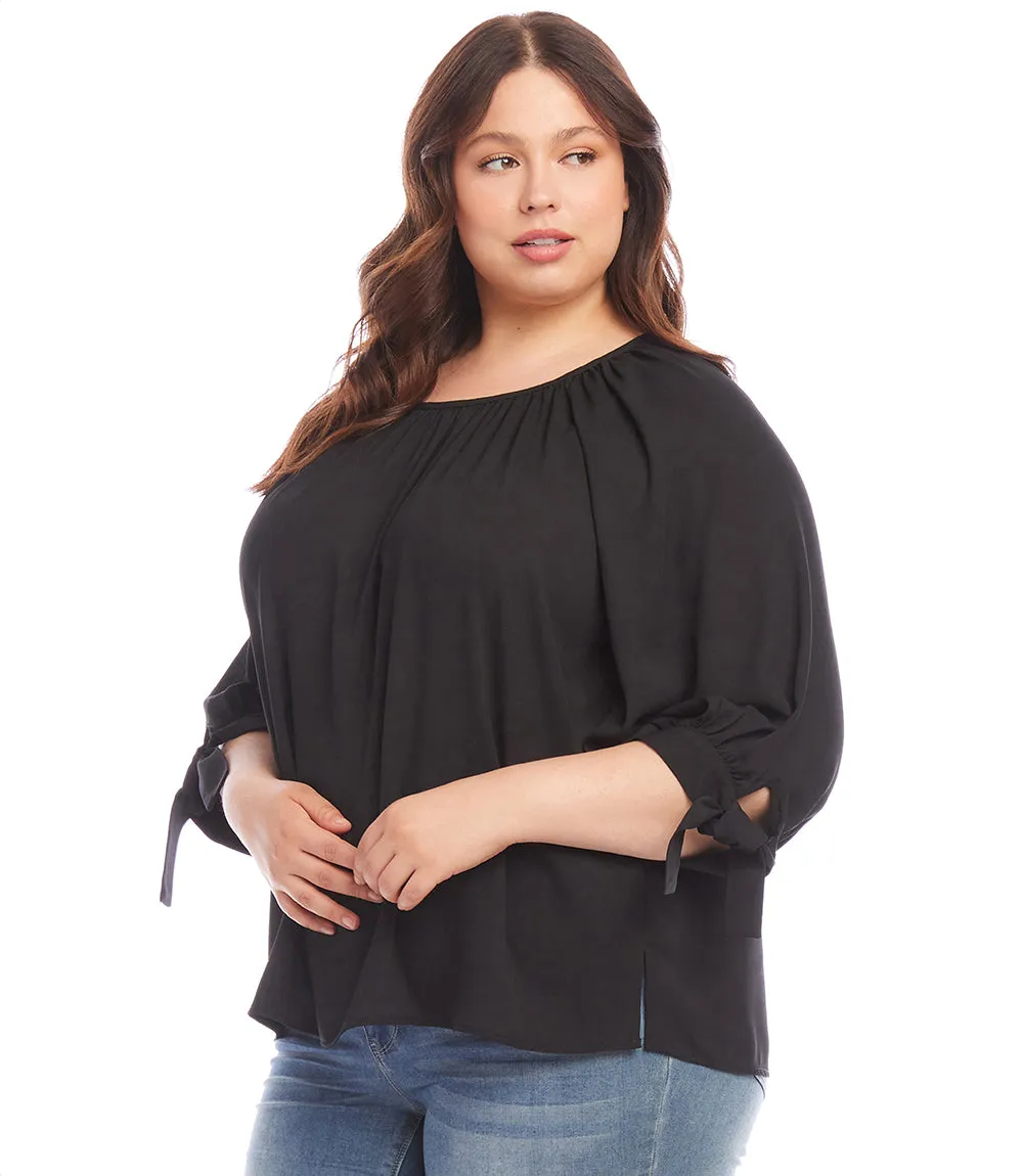 Plus Size Tie Sleeve Peasant Top