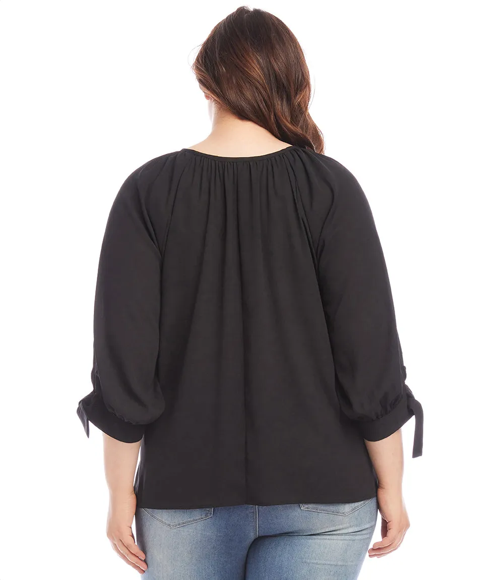 Plus Size Tie Sleeve Peasant Top