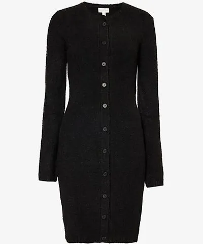 Pretty Lavish Womens Black Aida button-up knitted mini dress