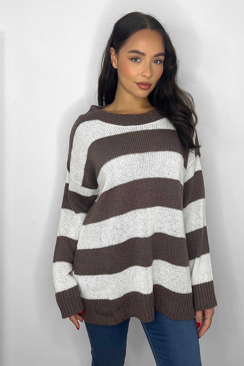 Scoop Neckline Large Stripe Pullover