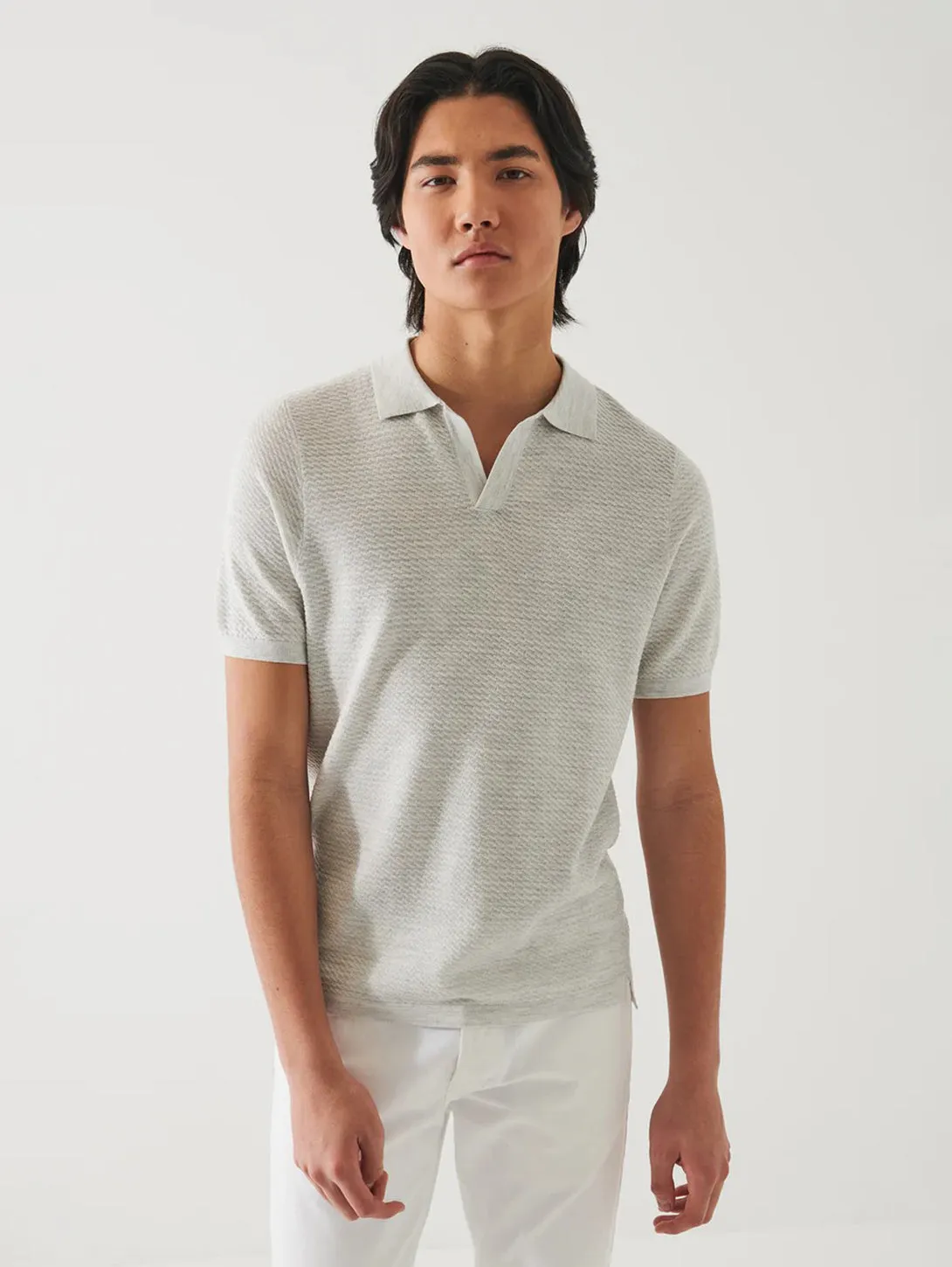 Short Sleeve Cupro Textured Polo - Drizzle