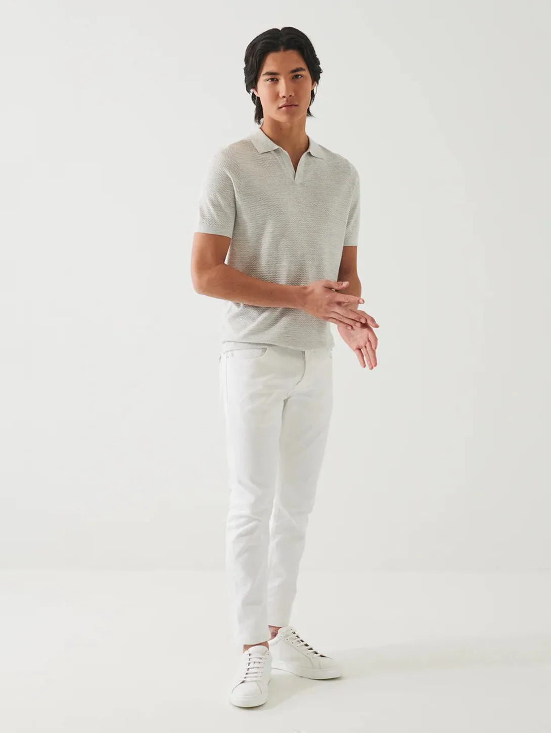 Short Sleeve Cupro Textured Polo - Drizzle