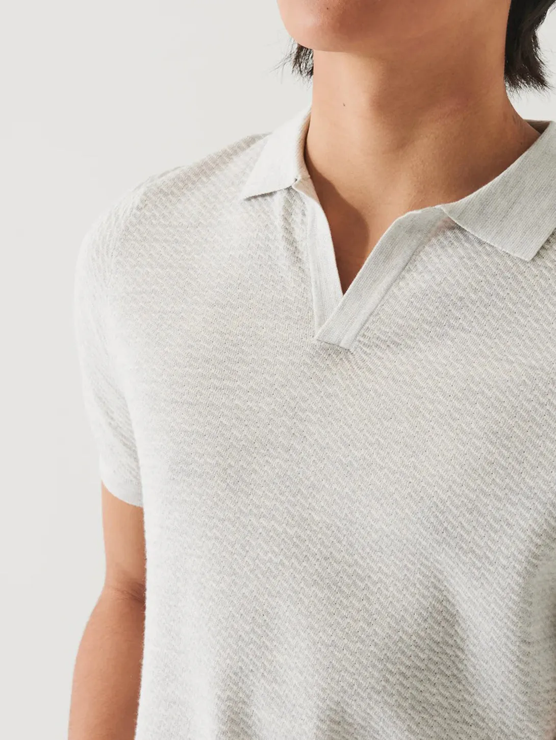 Short Sleeve Cupro Textured Polo - Drizzle