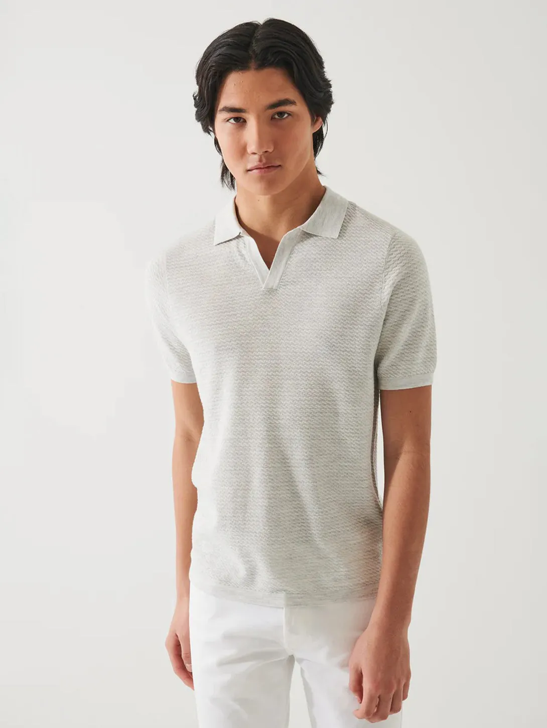 Short Sleeve Cupro Textured Polo - Drizzle