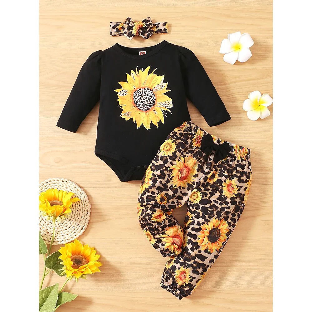 Sunflower Floral Bobysuit+Pant Ruffle Outfit