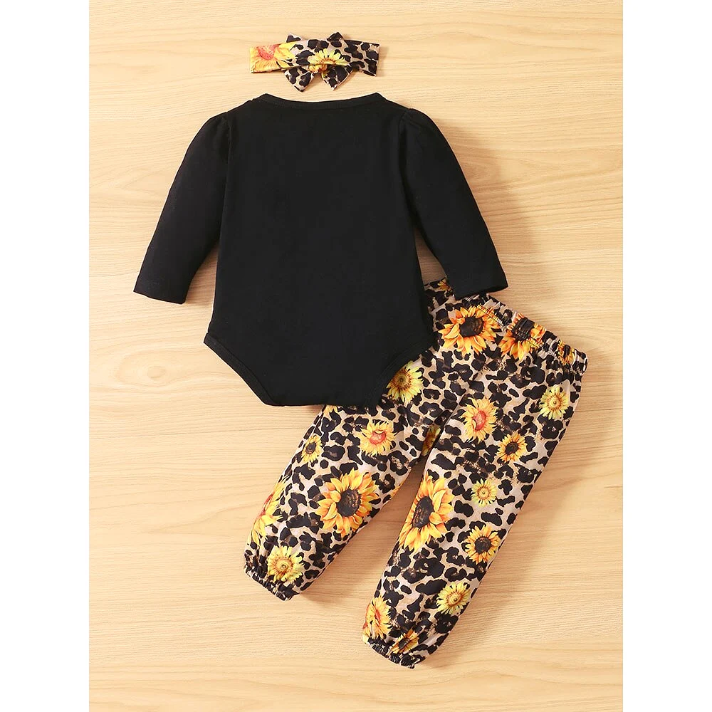 Sunflower Floral Bobysuit+Pant Ruffle Outfit