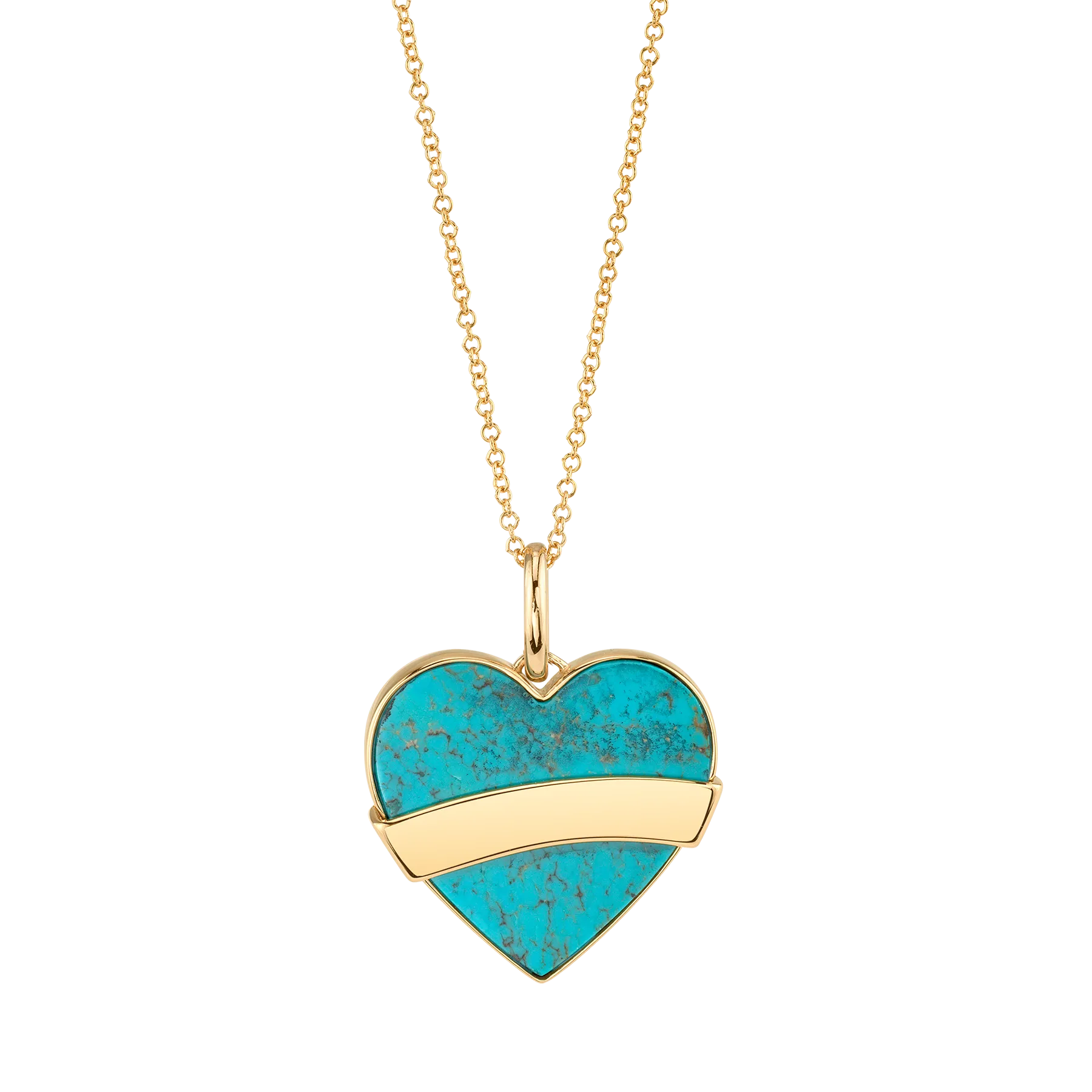 Tattoo Heart Pendant - Turquoise / 14k Yellow Gold