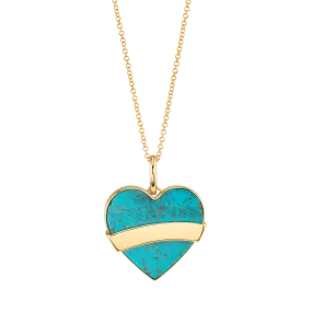 Tattoo Heart Pendant - Turquoise / 14k Yellow Gold