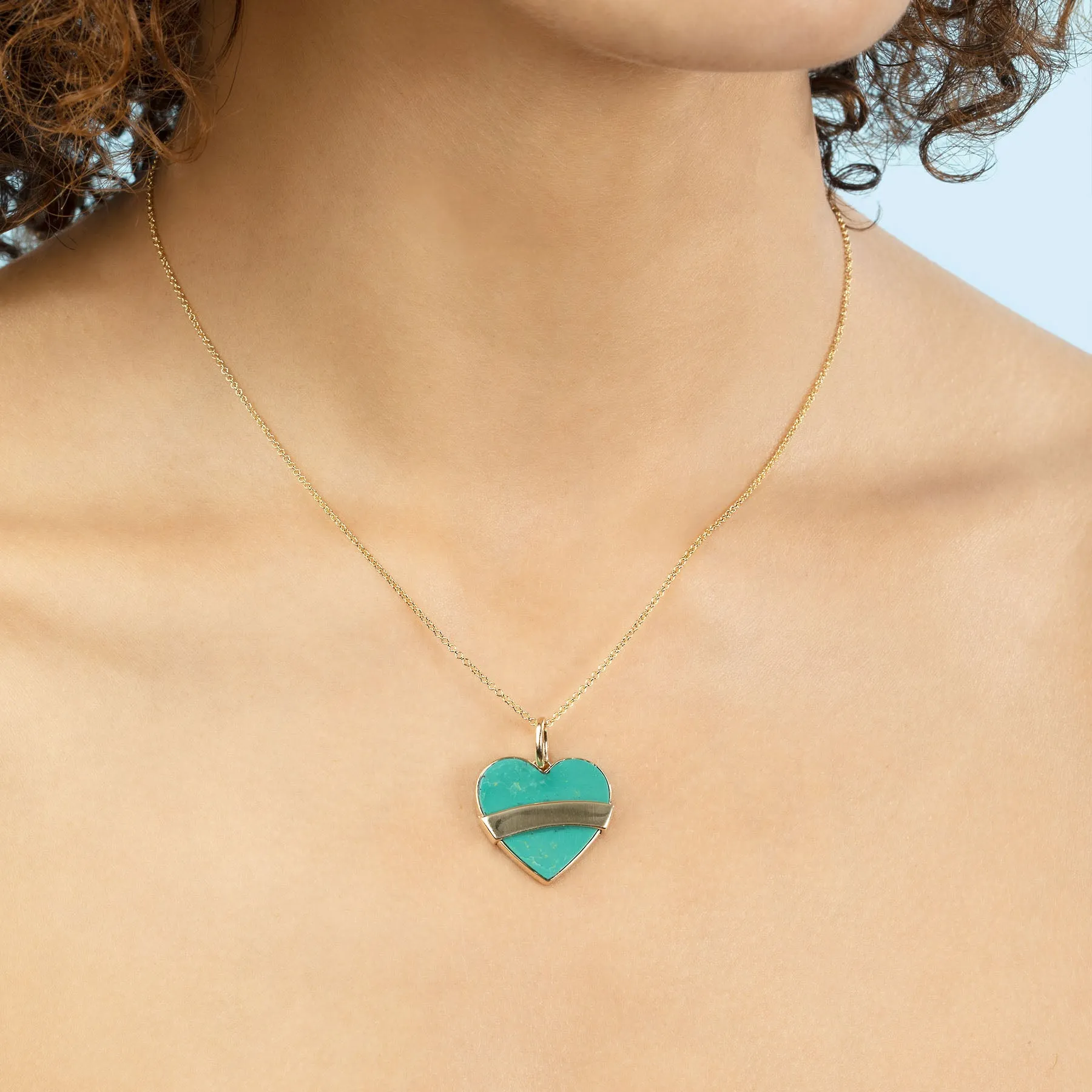 Tattoo Heart Pendant - Turquoise / 14k Yellow Gold