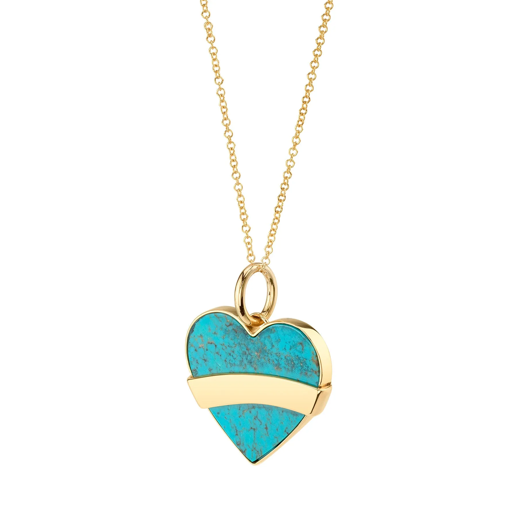 Tattoo Heart Pendant - Turquoise / 14k Yellow Gold