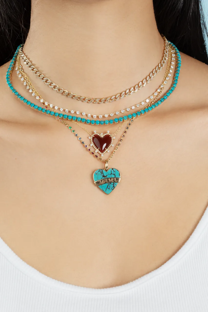 Tattoo Heart Pendant - Turquoise / 14k Yellow Gold