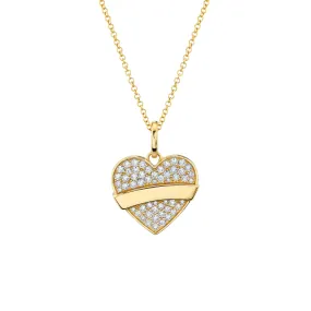 Tattoo Heart Pendant - White Diamond Pavé / 14k Yellow Gold