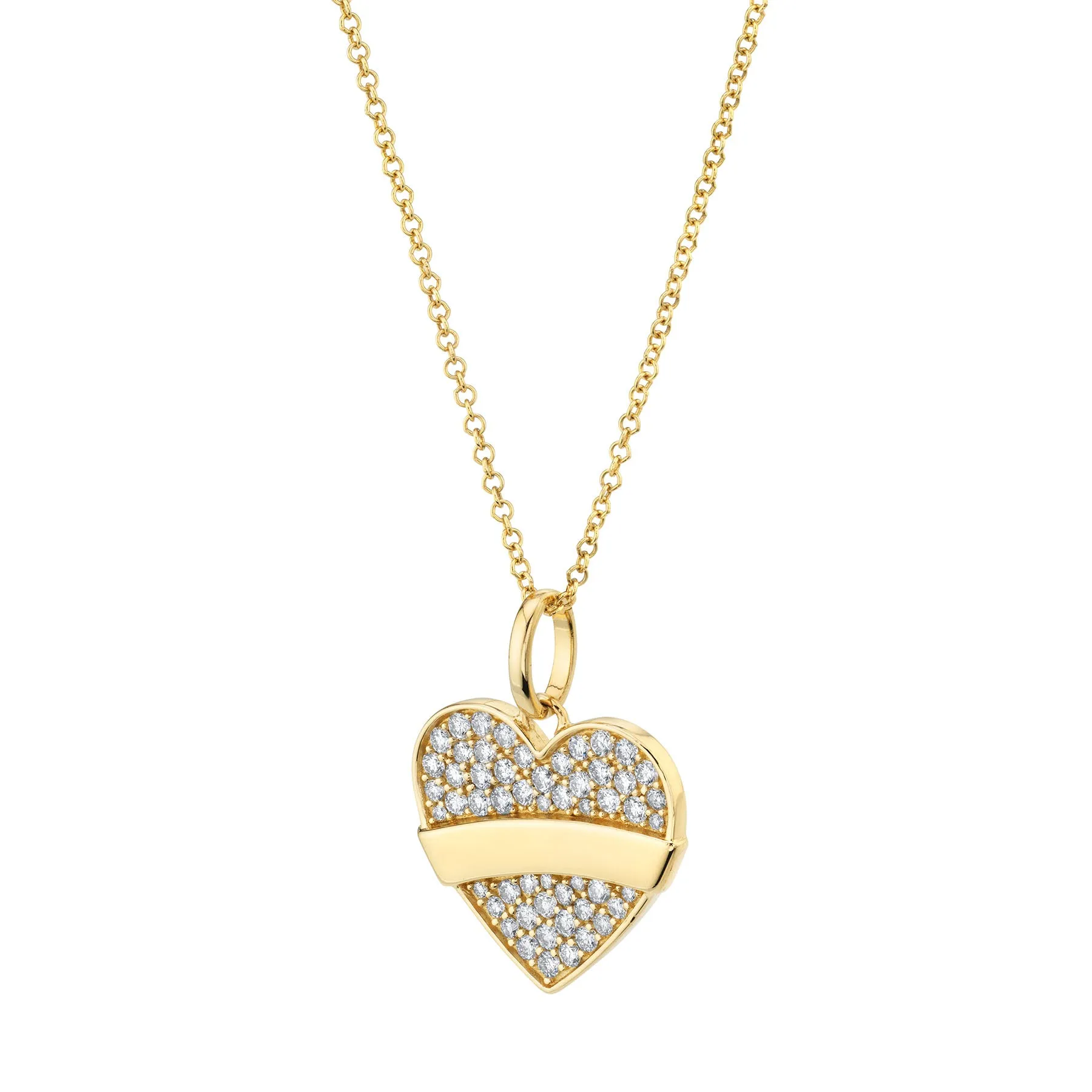 Tattoo Heart Pendant - White Diamond Pavé / 14k Yellow Gold