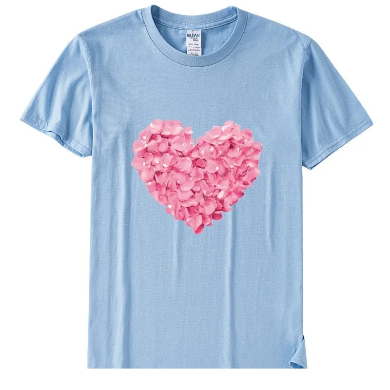 Women's Casual Flower Heart Design Cotton Short Sleeve T-Shirts