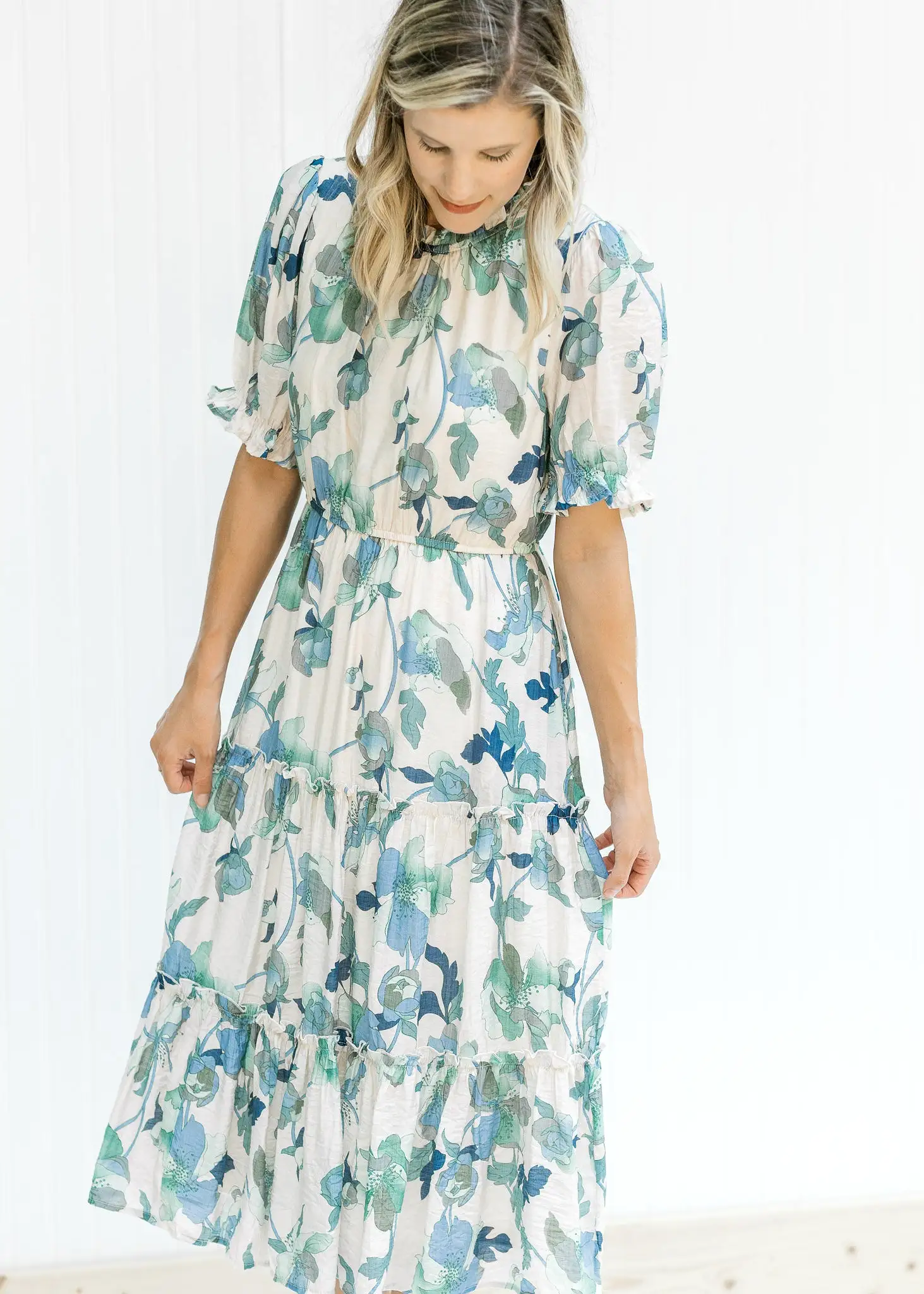 X Blue, Green Cream Floral Midi