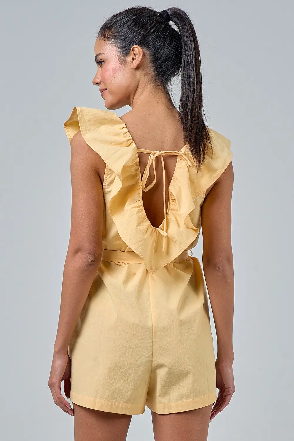 Yellow Ruffle Tie Waist Romper