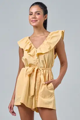 Yellow Ruffle Tie Waist Romper