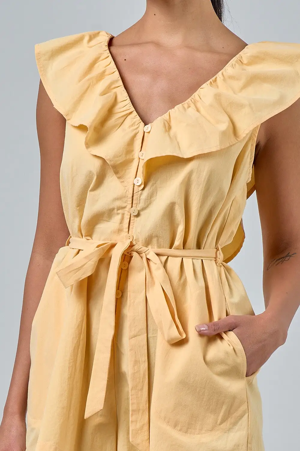 Yellow Ruffle Tie Waist Romper